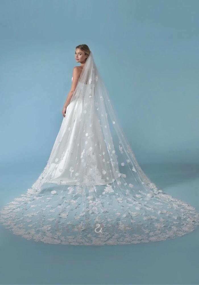 

350 см 3D цветочная свадебная фата, один слой, соборная свадебная фата с расческой, фата невесты с цветами, женский свадебный аксессуар