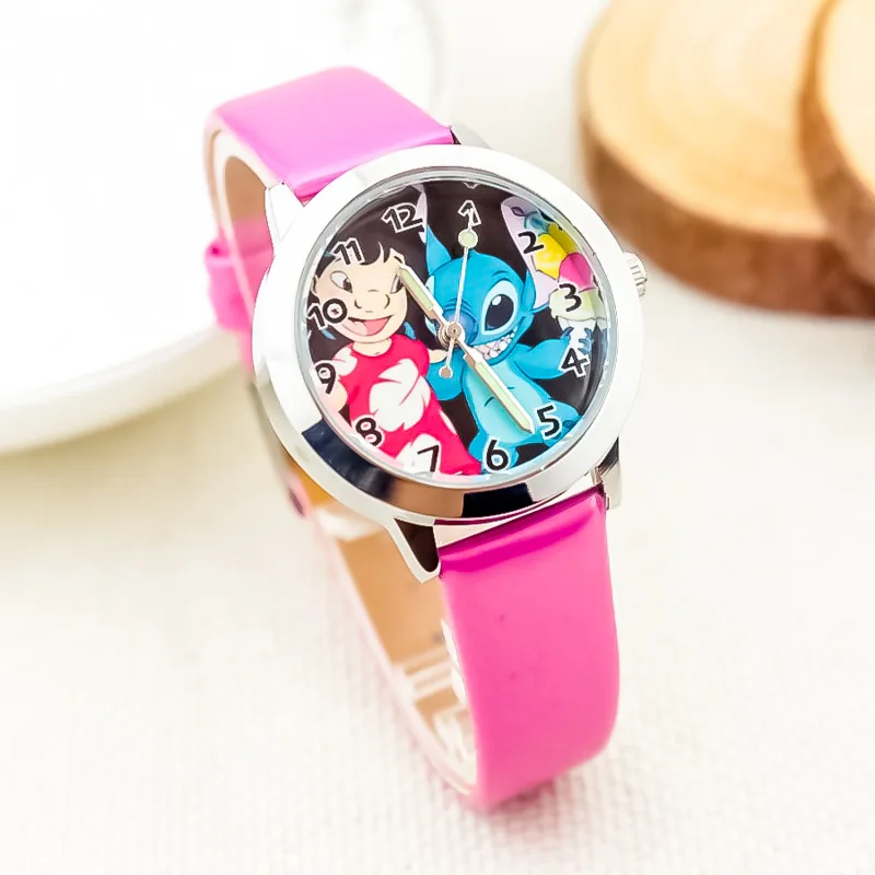 New Disney Stitch Children\'s Watch Hands Luminous PU Strap Quartz Watch Cartoon Anime Electronic Watch Boys girls birthday gifts