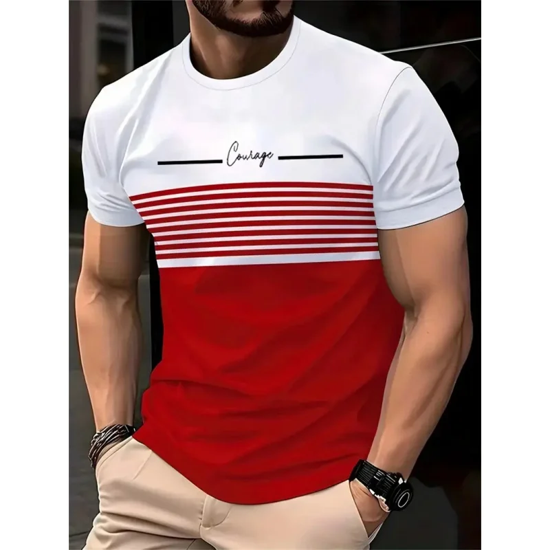 Colorful Stripes Pattern T Shirt For Men Color Block 3D Printed T-Shirts Summer Casual Round Neck Tees Loose Short Sleeve Tops