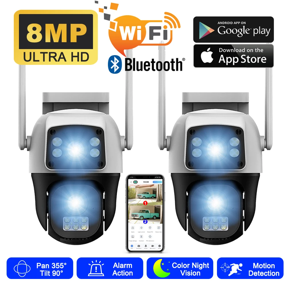 

8MP 4K Camera Security WiFi Outdoor Monitor Waterproof Night Vision Auto Tracking Monitoring Alarm Human Detect PTZ Video CCTV