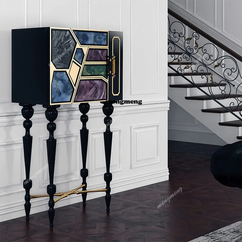 

French light luxury solid wood wine cabinet, living room painted locker against the wall, antique storage cabinet