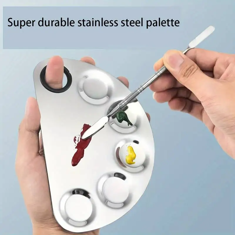 Mélangeur de maquillage en acier inoxydable, plaque de mélange de vernis à ongles, fond de teint, fard à paupières, Palette avec tige de spatule, outils de beauté, taches
