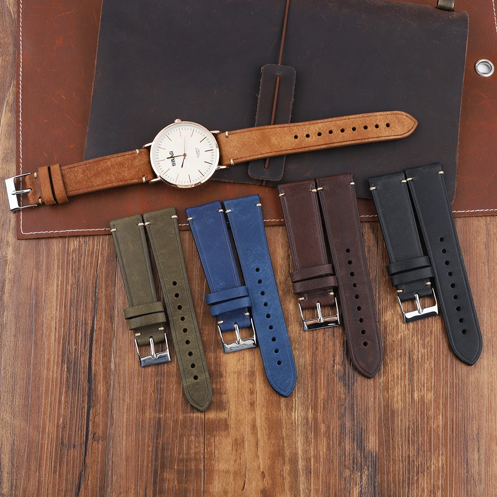 

Vintage Handmade Genuine Leather 18mm 19mm 20mm 21mm 22mm Watch Strap for Men Wristband First Layer Cow Leather Watch Strap