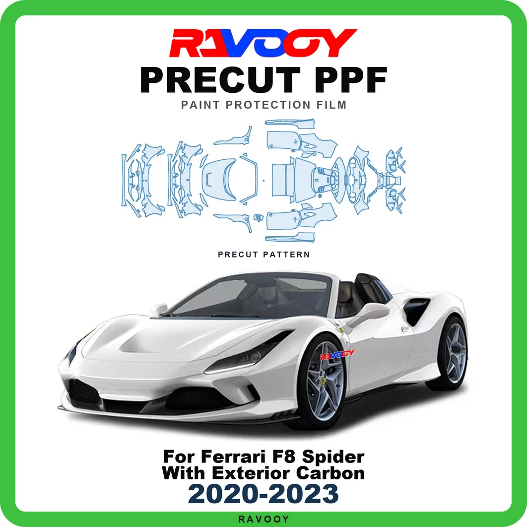 Precut PPF For Ferrari F8 Spider With Exterior Carbon 2020-2023 8.5mil TPU Paint Protection Film Hood Bonnet Bumper Headlight
