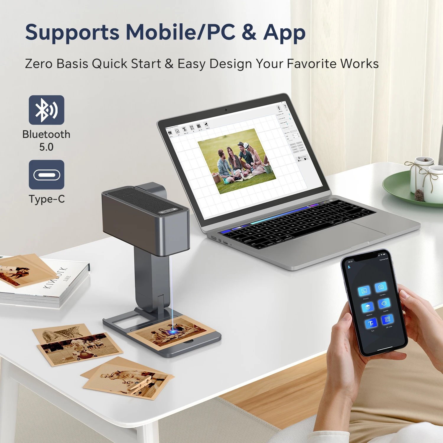 CAVERJOY Z3 Portable Laser Engraver Personalized 5W Wood Acrylic Cloth Ceramic Leather Autofocus DIY Laser Engraving Machine