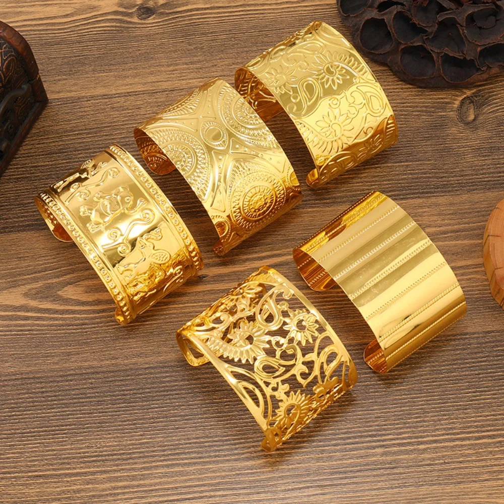 زهرة Dunhuang الذهبي واسعة سوار خمر نمط داي القديم سوار رائعة العرقية البوهيمي أساور هدية #1