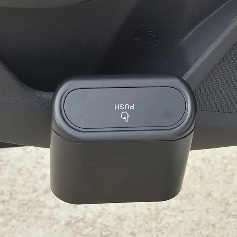 Car Trash Bin Hanging Vehicle Garbage Dust Case Storage Box Plastic Pressing Square Trash Can Type Auto Car Supplies image 2