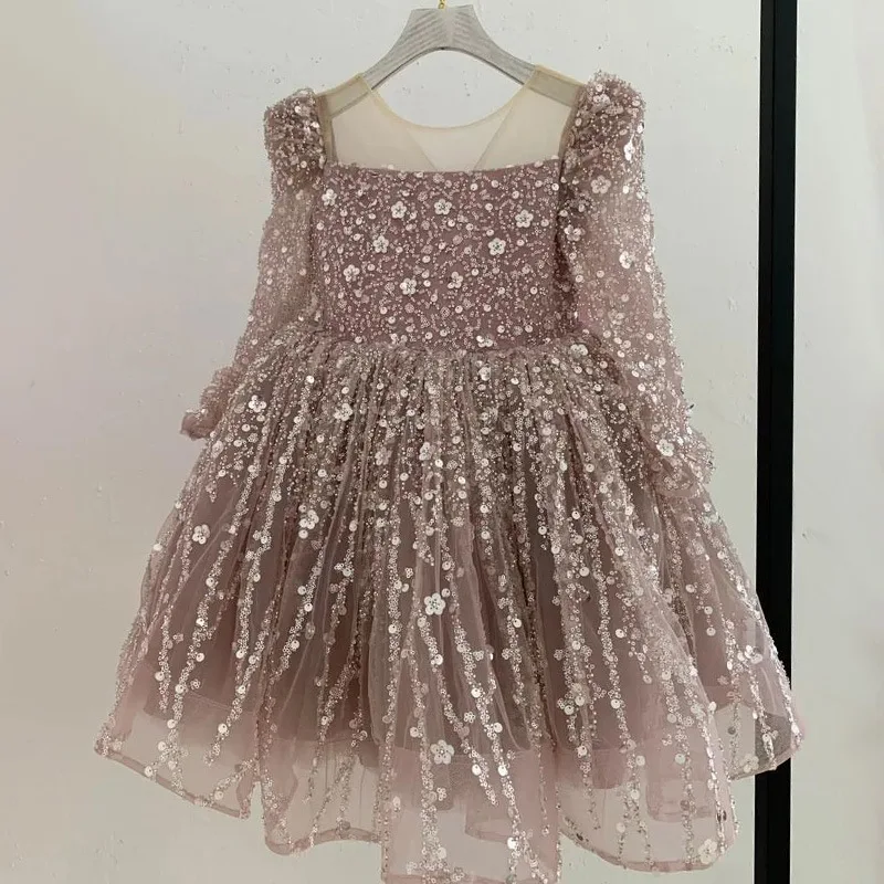 2024 Luxurious First Birthday Ornate Dresses for Girls Children Princess Sequined Party Dress Infants Formal Occasions Ball Gown