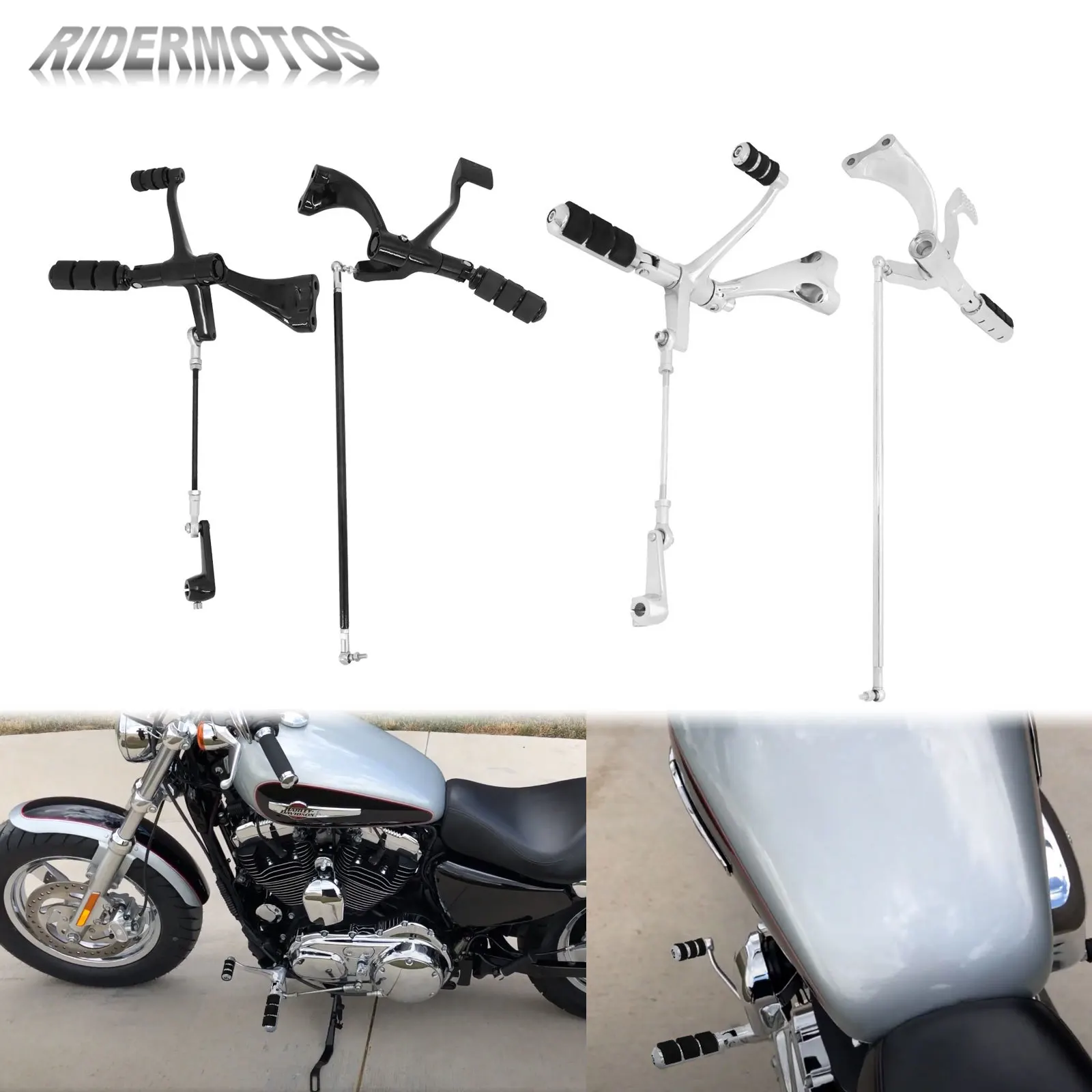 Motorcycle Footpegs Forward Controls For Harley Sportster Iron 883 SuperLow 1200 Roadster Footrest Levers Linkages Complete Kit