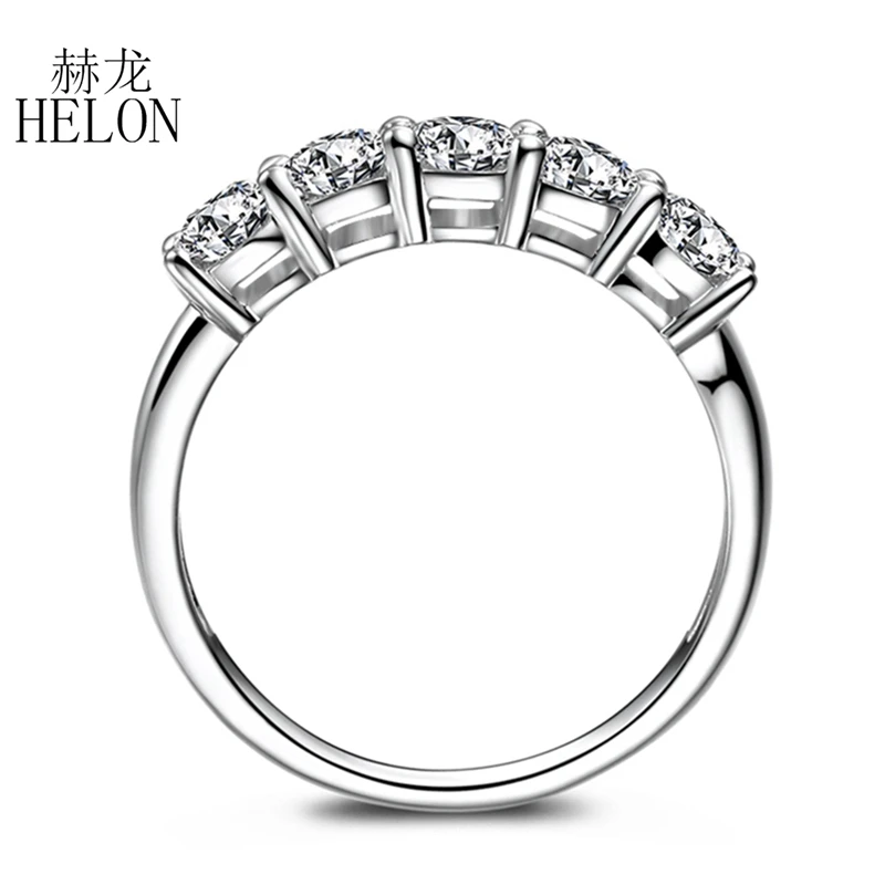 HELON Solid 14K AU585 White Gold Moissanite Diamond Ring VVS/FG Round Cut 4.5mm Lab Grown Moissanite Wedding Band for Women Gift