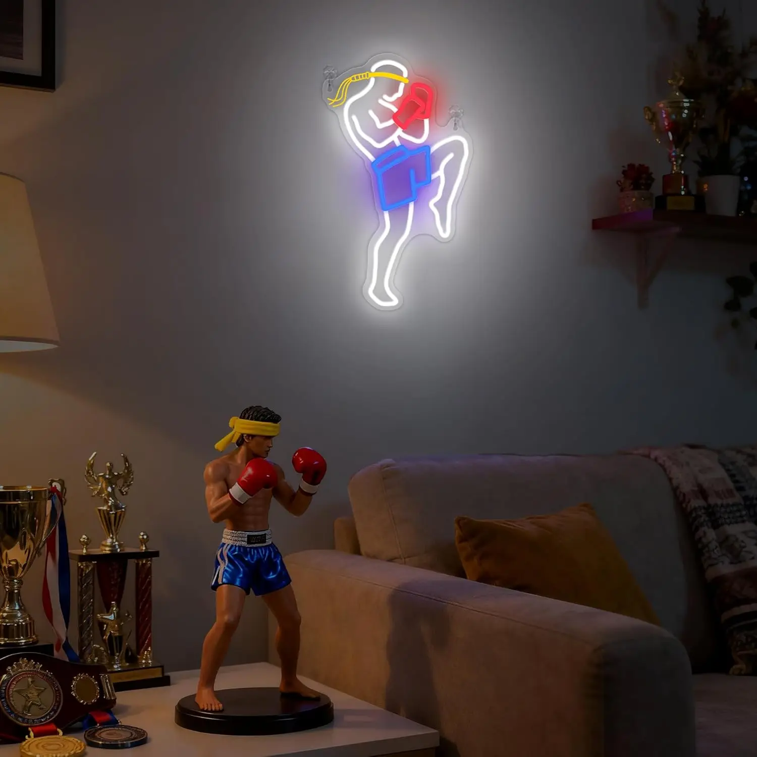 Muay Thai Neon Sign Martial Arts Neon Light USB for Bedroom Game Room Man Cave Club Combat Sports Theme Room Decor Gifts Men