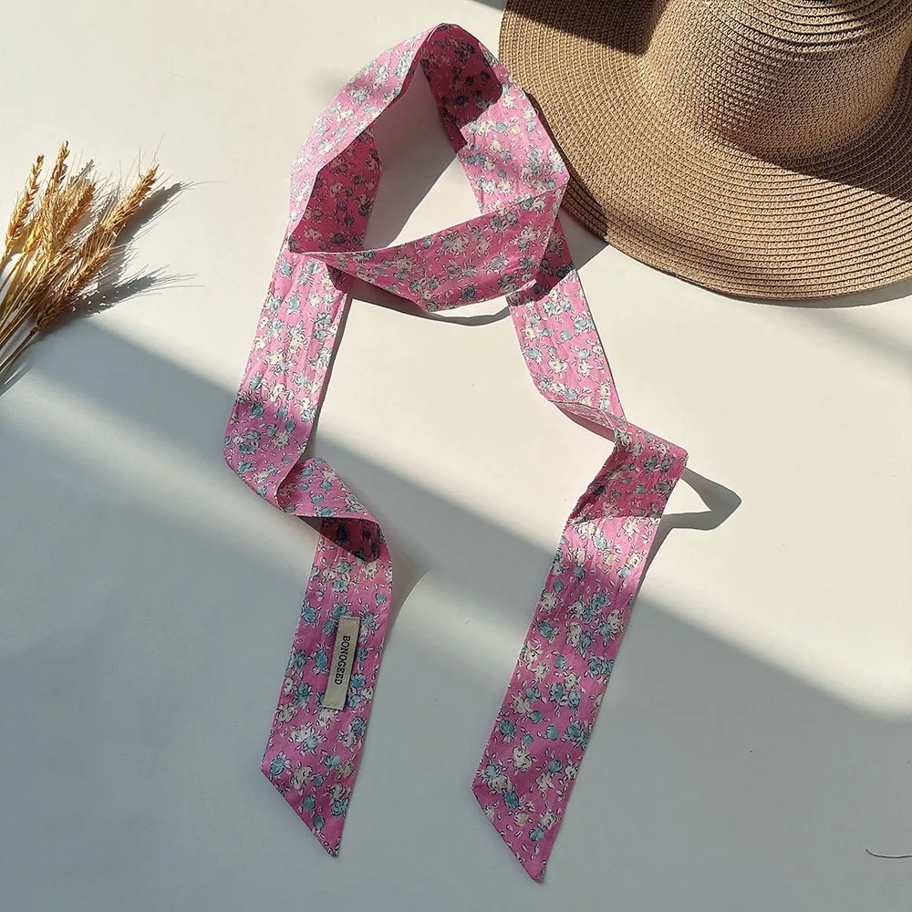 

Fashion Cotton Oil Painting Scarf Thin Tulip Extended Long Ribbon Flower Field Vertical Stripe Waistband Belt Beach