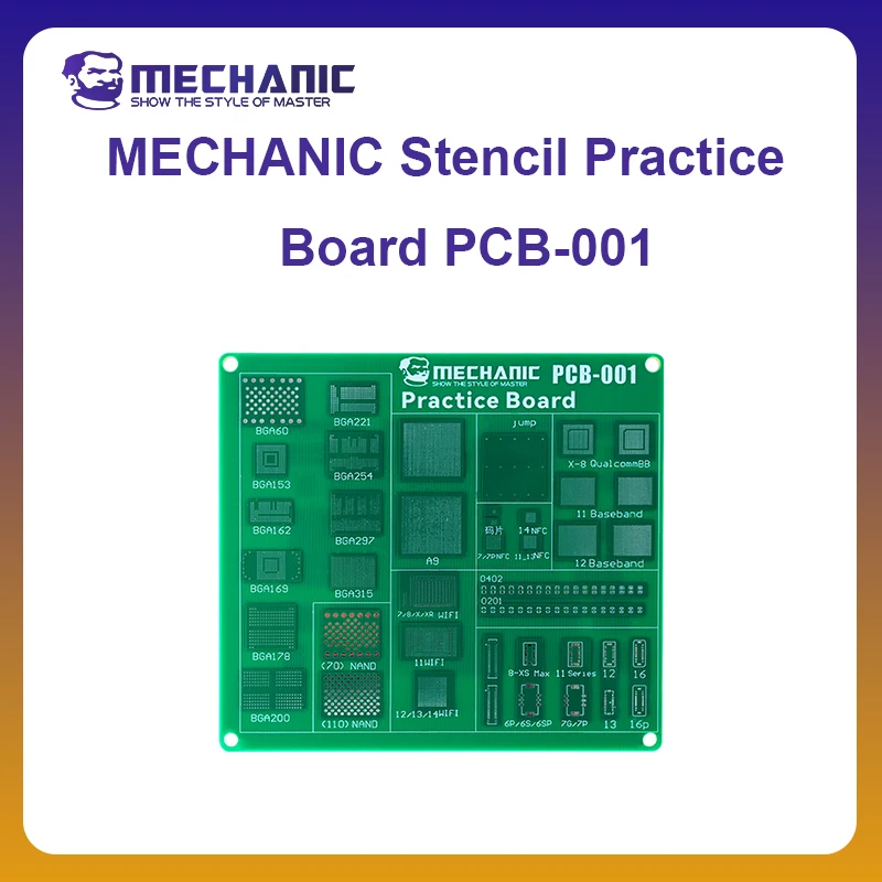 MECHANIC OFFICIAL PCB-001 SMD/SMT Components Soldering Test Practice Board PCB BGA Reballing Flying Wire Capacitor Practice Tool
