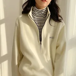 Korean Fleece Hoodies Sweatshirts Women Casual Kpop Fashion Plus Velevt Sweatshirt Top Autumn Winter Warm Zipper Pullover