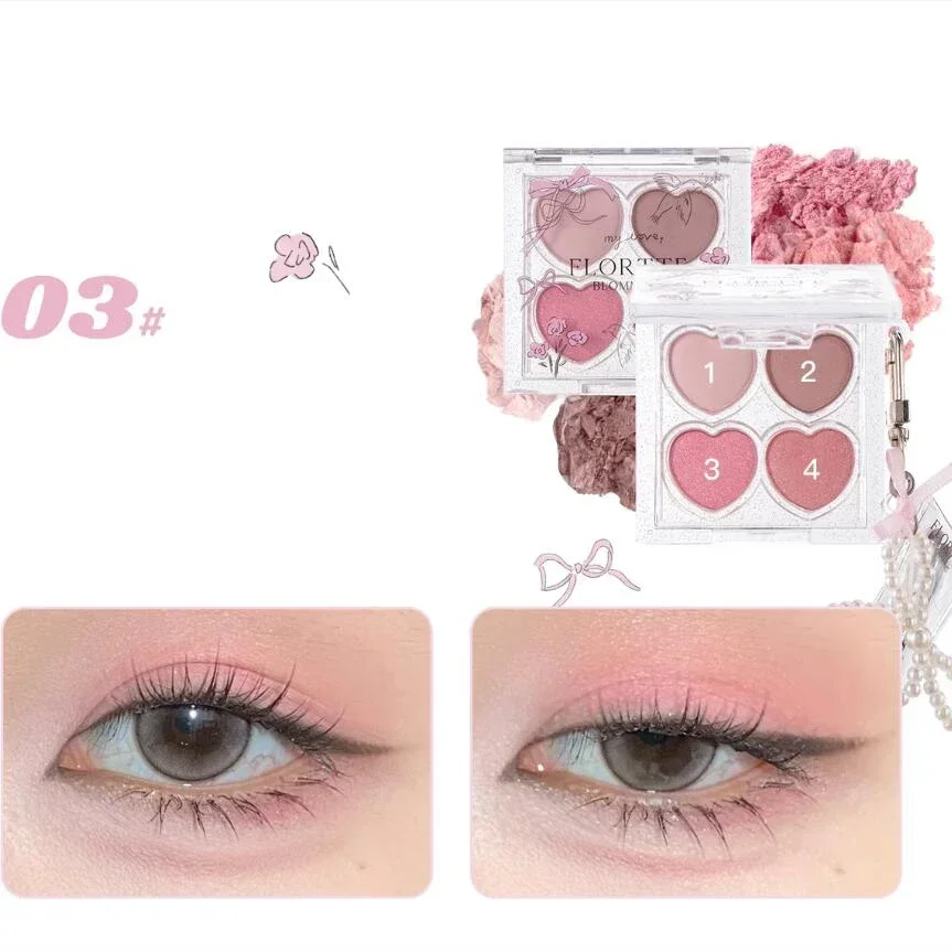 لوحة ظلال عيون متعددة الاستخدام من FLYPTE، دودة القز للنوم، مكياج كوري، سلسلة النرجس، أربعة ألوان