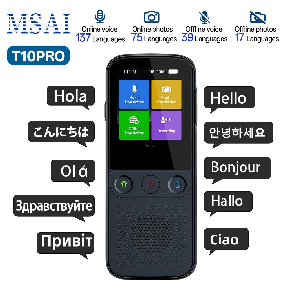 

Умный AI-переводчик T10PRO с поддержкой ChatGPT, 137 языков, переведение голоса и фото в реальном времени, портативный, для деловых поездок