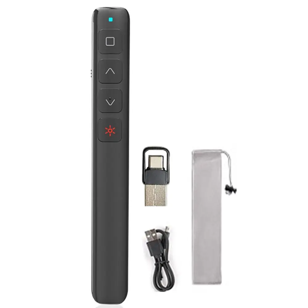 Red Light Wireless Presentation Clicker Rechargeable Hyperlink PPT Page Flip Pen One-touch Keys Multi-Function