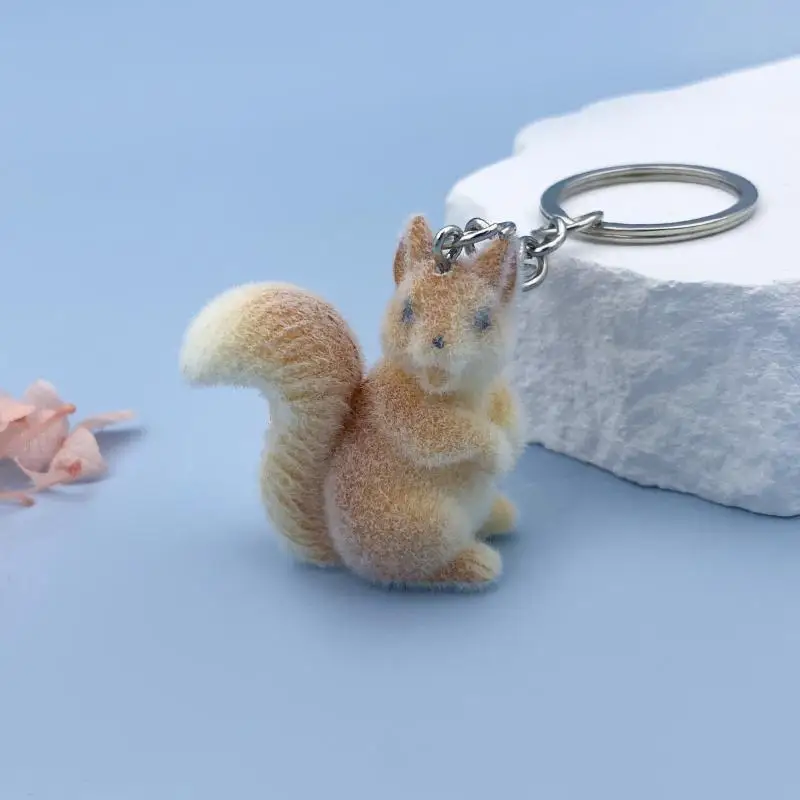 Cute Three-dimensional Squirrel Plush Pendant Keychain Resin Plush Car Keychain Children's Gift Decorative Accessories