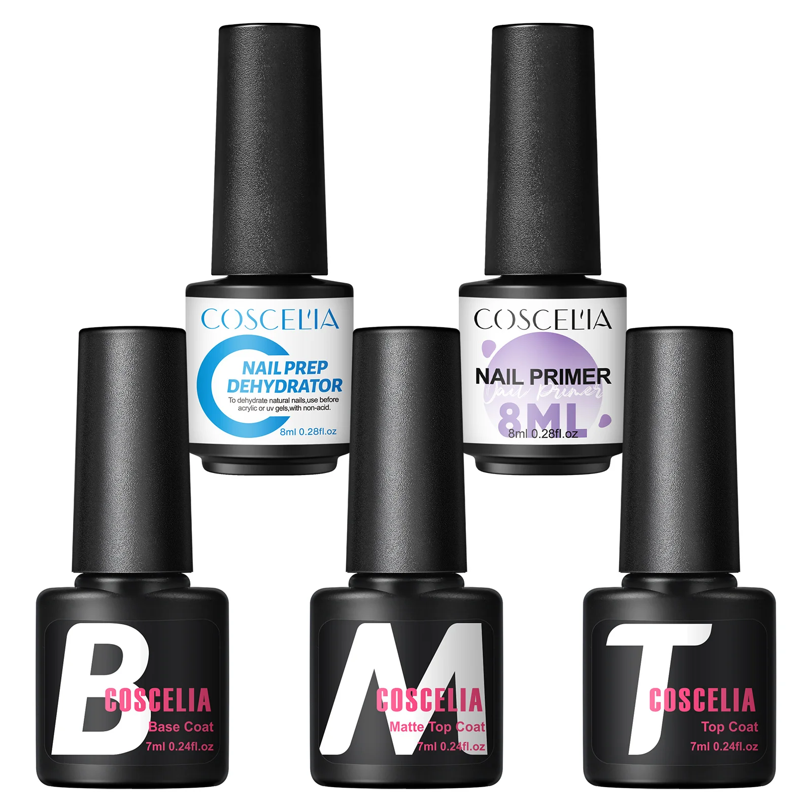 COSCELIA Base Top Coat Set with Nail Prep Dehydrator & Primer and Matte Top Coat, Long Lasting Gel Nail Kit for Salon Home