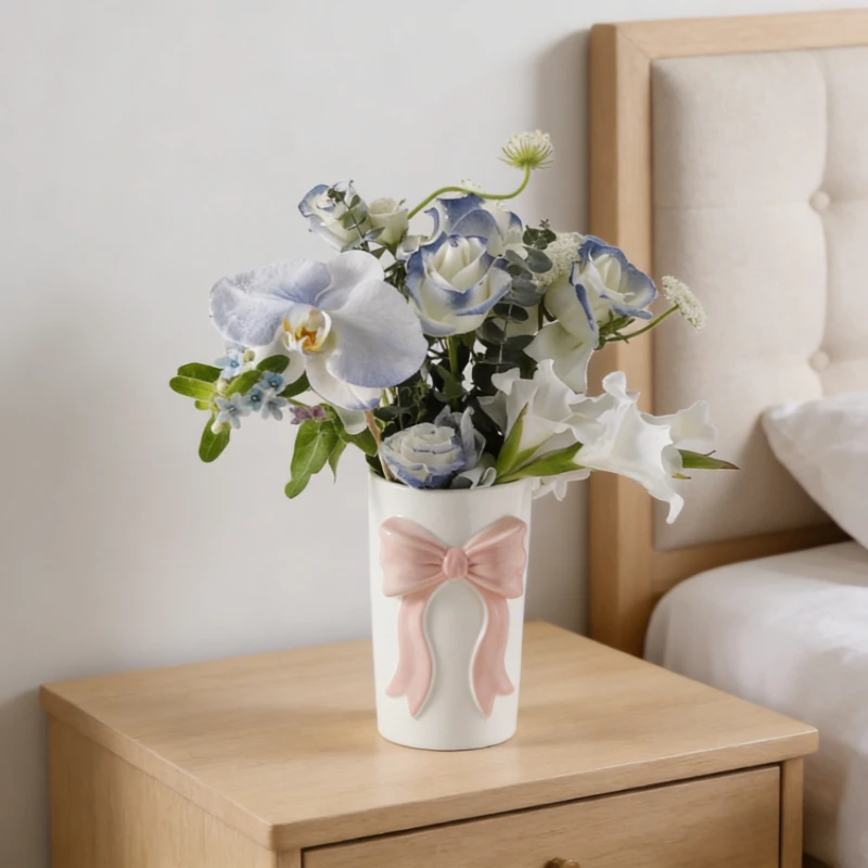 New Bow Ceramic Vase Flower Arrangement Living Room Indoor Restaurant Desktop Decoration Festival Layout Decor Gift for Home Use