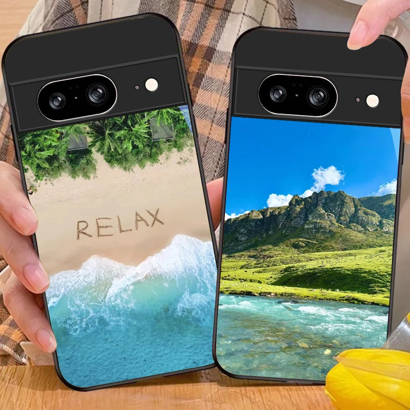 Coastal Sunset Scenery For Google Pixel 10 Pro XL Pixel 8 7 9 10 Pixel 9 Pro XL Pixel 8a 7a Pixel 7 Pro Black Glass Phone Case view 3