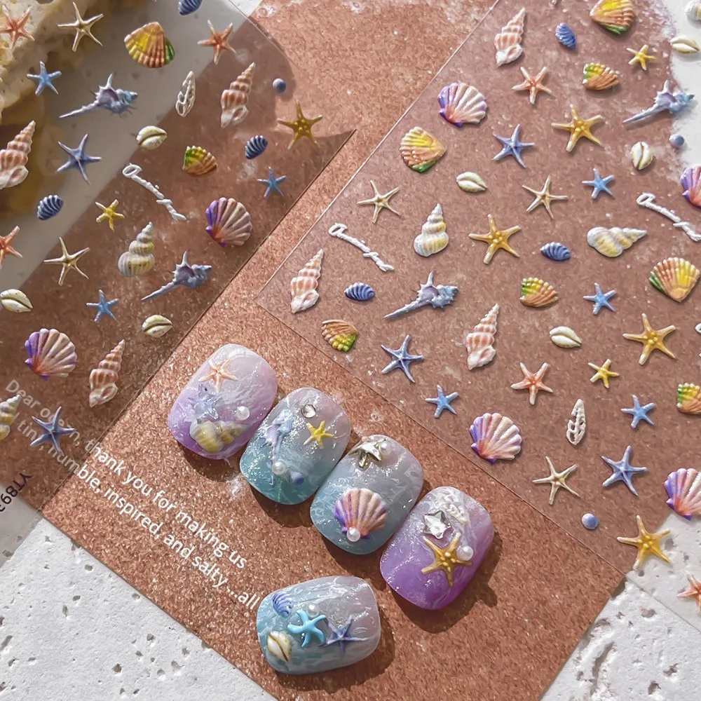 5D Geprägte Ozean-Nagelkunst-Aufkleber Selbstklebende Seestern-Muschel-Nagelsticker für Mädchen und Frauen DIY Nagelkunst-Zubehör