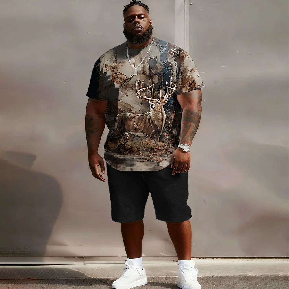 

S-9xl plus size Men's Goofy Animal Short Sleeve Set: Modern Playful - 2-Piece Big & Tall Cut, Skin-Friendly Fabric