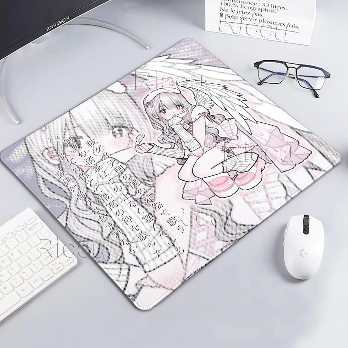 Pink Mouse Pad Y2K Aesthetics Anime Girls Small Desk Mat Angel Girl Creative Mousemat PC Keyboard Accessories E-Sports Mousepad