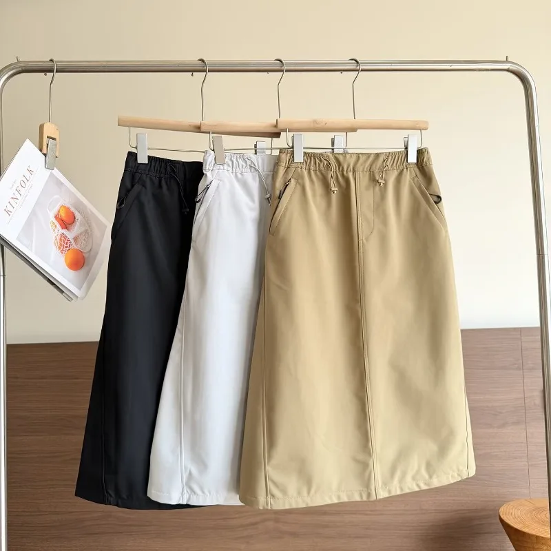 2026 Safari Style Fleece Warm Skirts Women's Windproof Sheath Skirts Autumn Winter Elastic-waist Drawstring Casual Sports Skirts