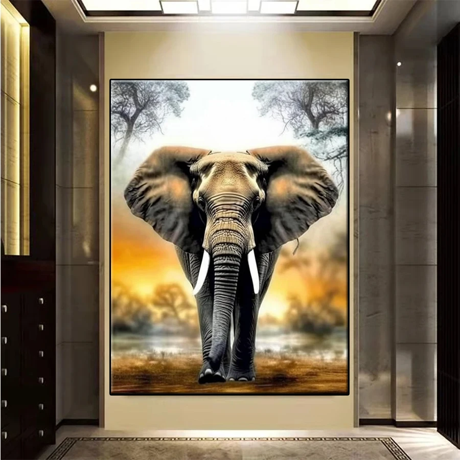 Diamond Painting Sunset Animal Elephant Landscape 5d Full Diamond Mosaic Cross Stitch Embroidery Rhinestone Decoration