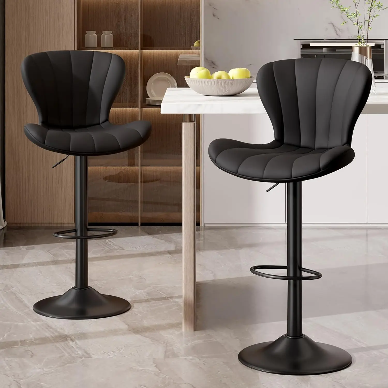 

Modern Bar Stools Set of 2 Faux Leather Upholstered Swivel Barstools,Black bar stools for kitchen