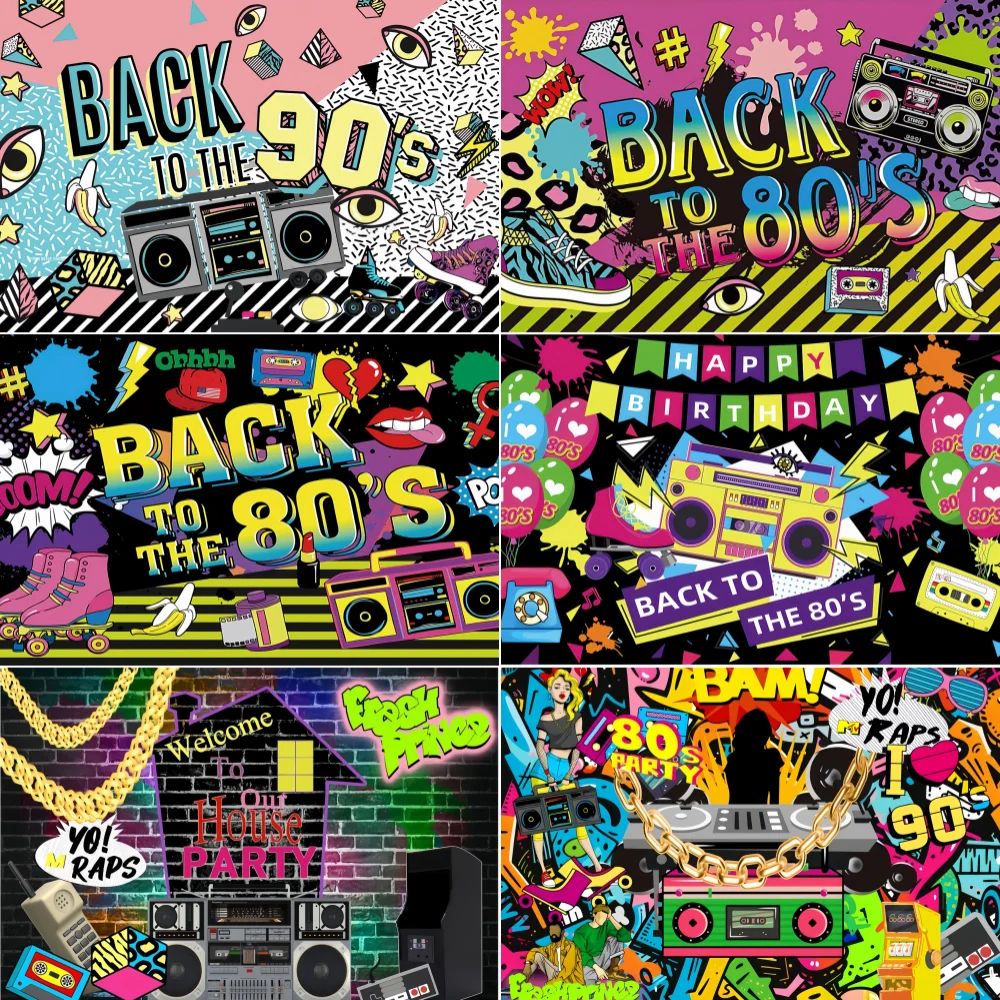 Back To 80'S Backdrop Graffiti Hip Pop Party Disco Music Photo Background Banner Graffiti Back To The 80’S Party Decorations