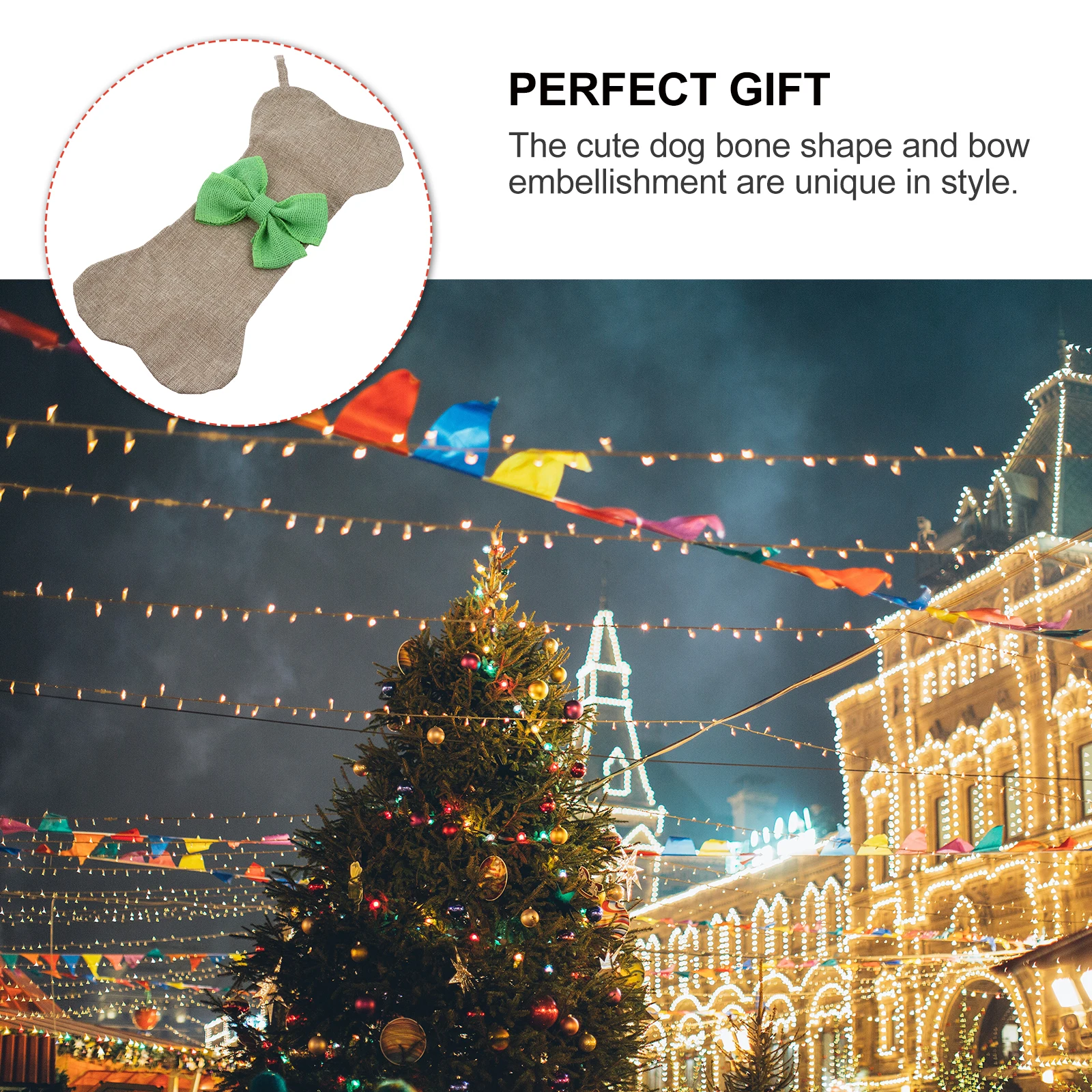 

Decorations Christmas Stocking Pendant Dog Bone Bow Tie Burlap Stockings Green Xmas for Pets