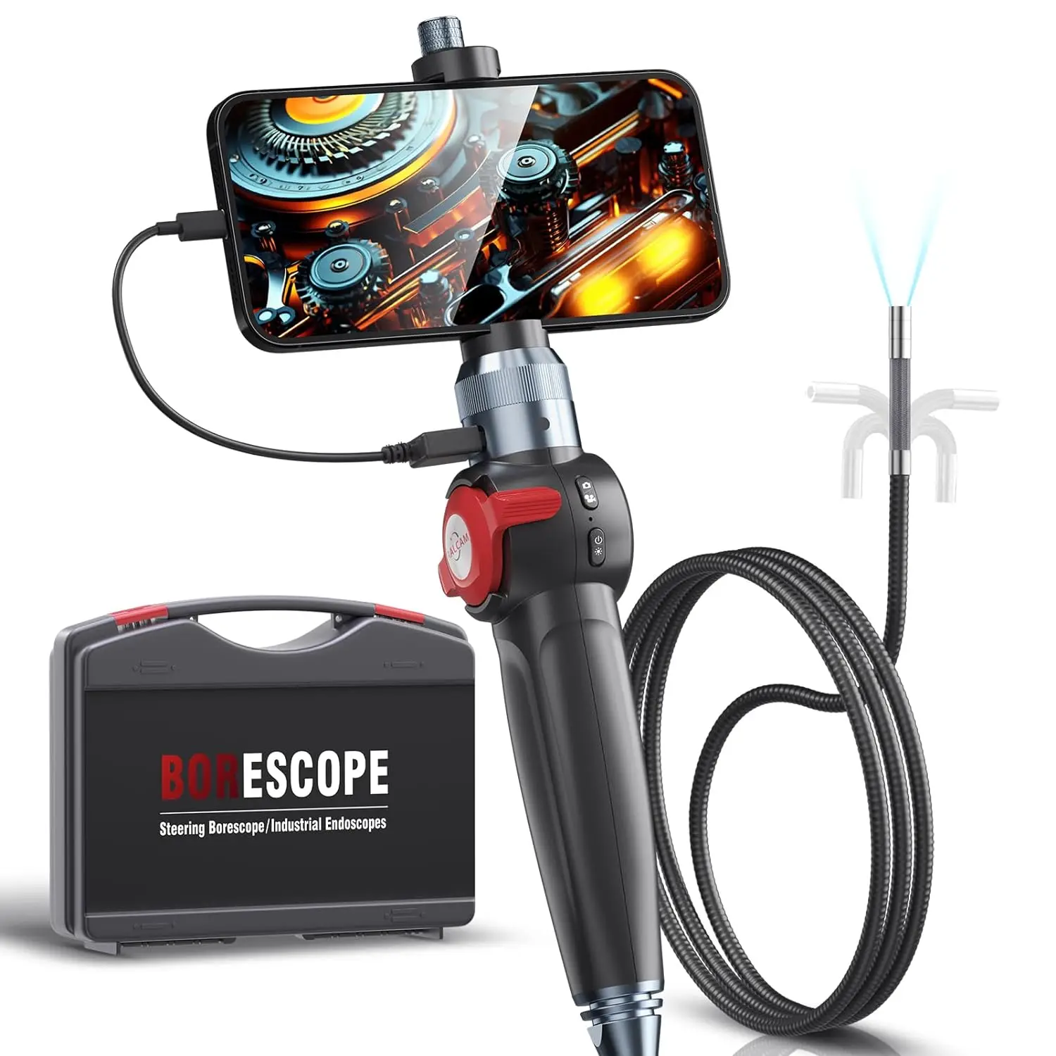 6mm 360 Degree Turn Industrial Endoscope Car Inspection Camera With 6 LEDs for iPhone Android 1080P Articulated Borescope