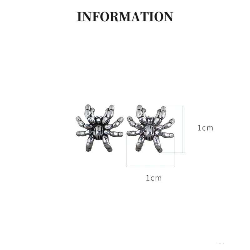 S925 Pure Silver Cute And Simple Spider Earrings For Men And Women Retro Thai Silver Punk Halloween Jewelry