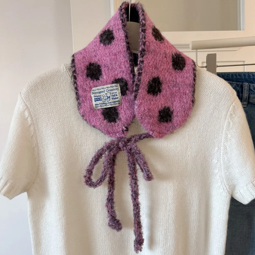 

Модные вязаные наушники-повязки в горошек из шерсти, двусторонние, однотонные, утепленные, для девочек