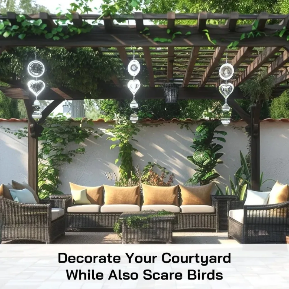3D 1Set 3Pcs for Outside Outdoor Garden Decor Mirrored Hanging Wind Sculptures Bird Scare Devices
