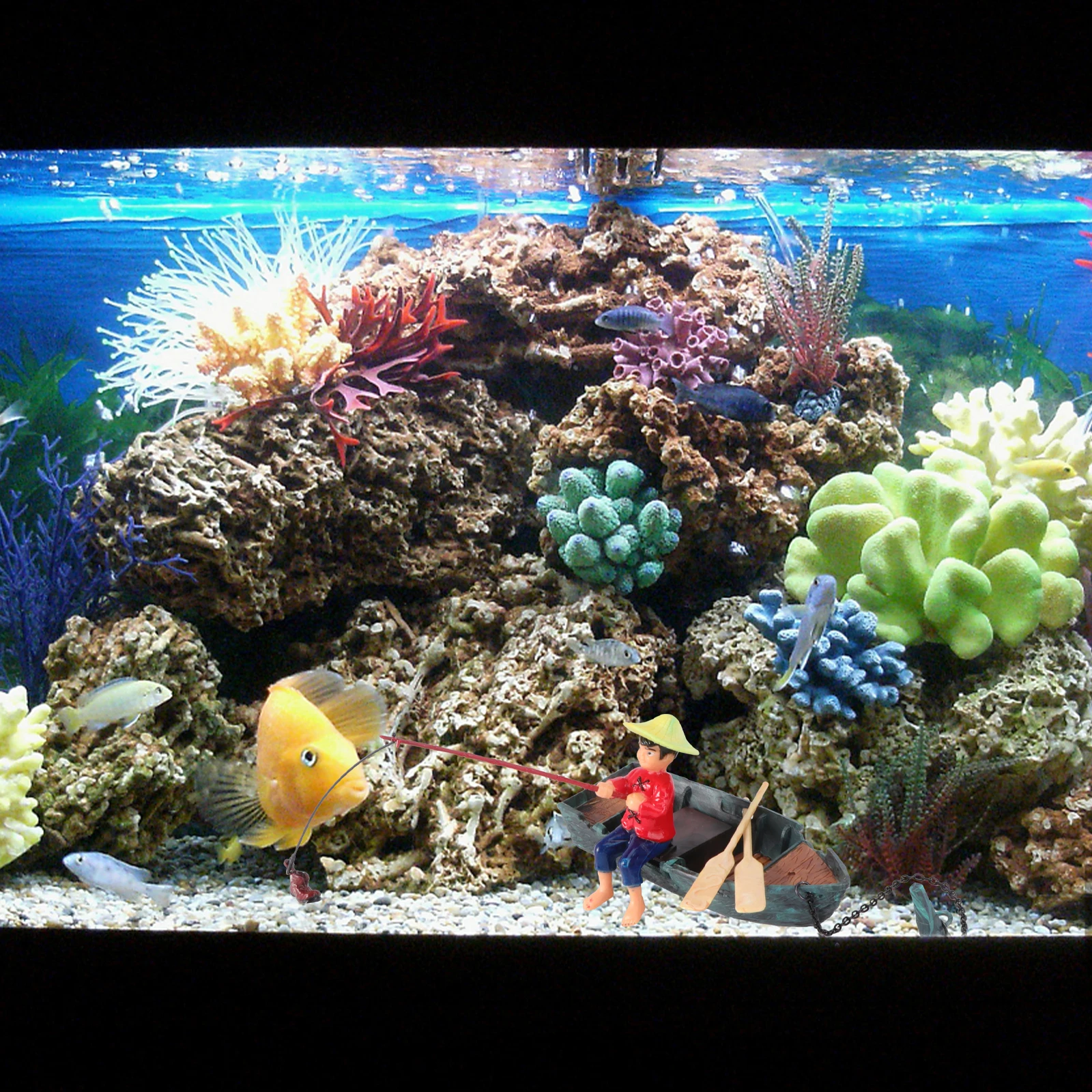 

1pc Pneumatic Fisherman Ornaments Aquarium Adornment Air Pump Decor Resin Plastic Non Fading Fish Tank Landscape Dynamic Compact