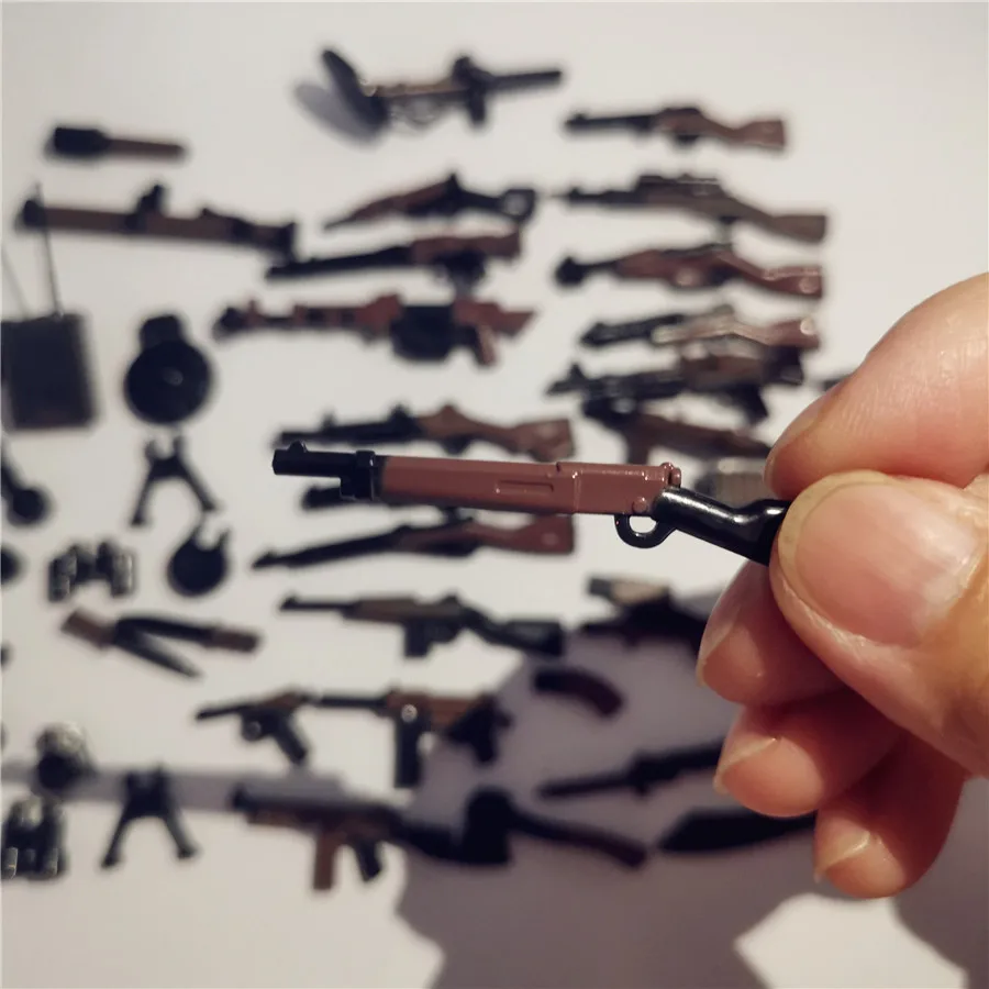 MOC WW2 Military German Two-tone Gun Blocks British Weapons Arms 98K PPSH Soviet Army Soldiers Figures Accessories Bricks Toys