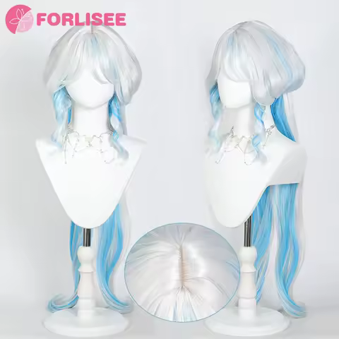 FORLISEE Cosplay Wig Furina Wig Silver White Blue Wig Cosplay Anime Cosplay Wigs Heat Resistant Synthetic Wigs
