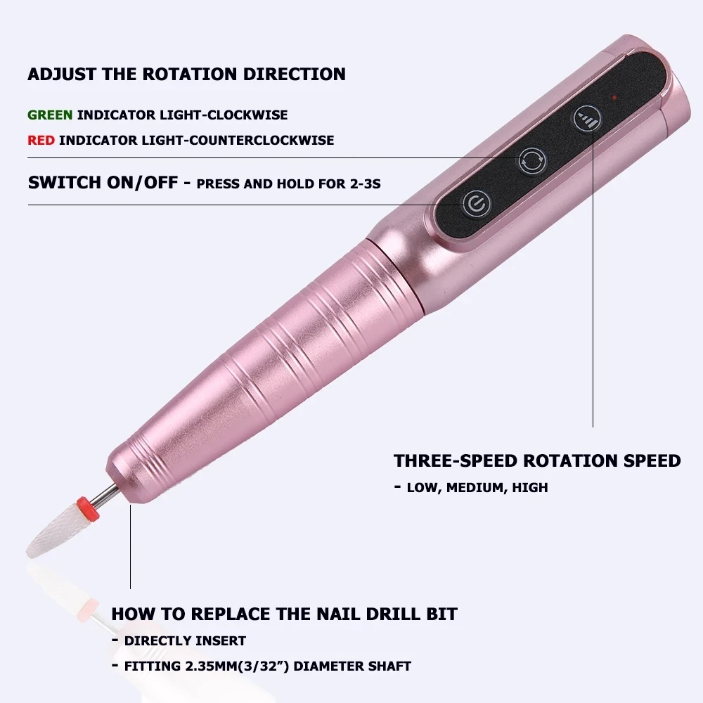 ワイヤレスネイルドリル研磨ペン USB インターフェース充電式ネイルドリルマシンセットポータブルマニキュアドリルサロンツール