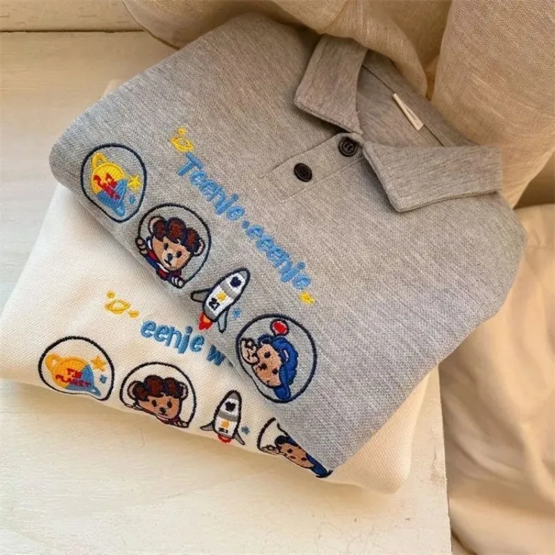 Spring Kids cartoon embroidery POLO Shirts boys and girls cotton loose sweatshirts long sleeve pullover