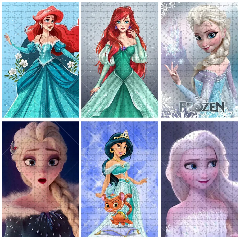 

300/500/1000 PCS Disney Frozen Puzzle Cartoon Elsa And The Little Mermaid Jigsaw Puzzle Early Educational Toys Creative Toys