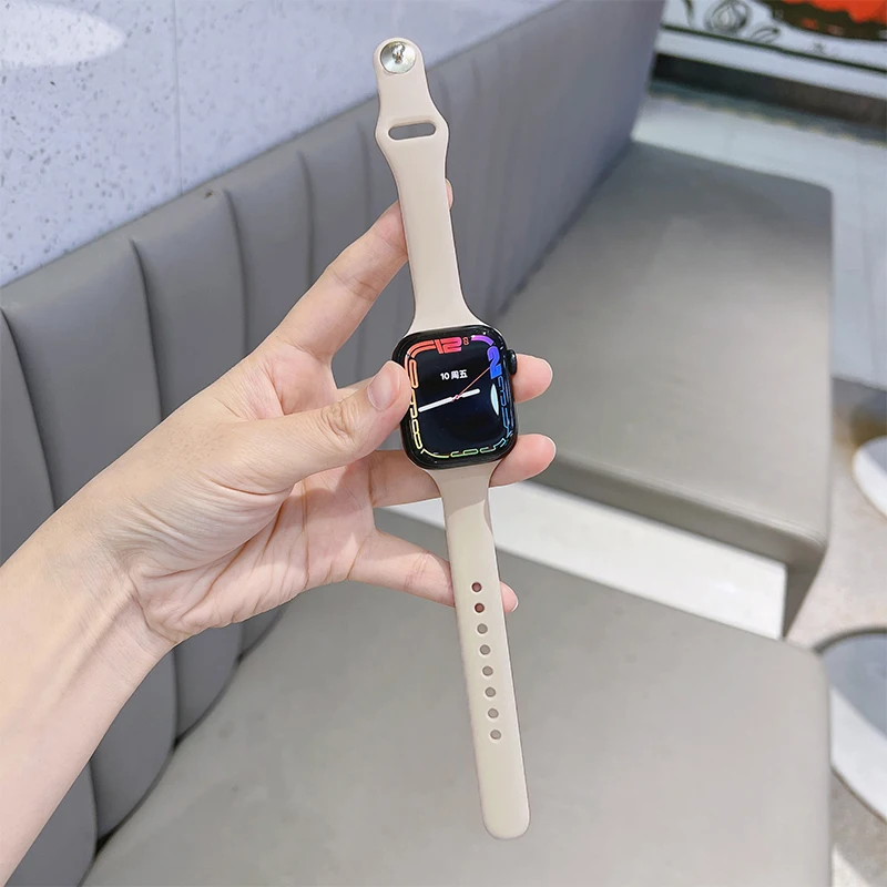 Slim Silicone Strap For Apple Watch Band 45mm 44mm 40mm 41mm 42-38mm sport bracelet iwatch series 8 7 se 3 4 5 6 9 ultra 2 49mm