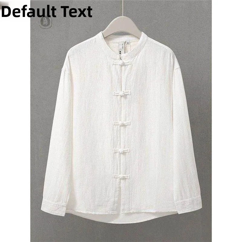 

Men's Pure Color Button-Up Cotton Linen Long Shirt Traditional Chinese Style Clothing Flat Collar Short Sleeve Summer Shirt