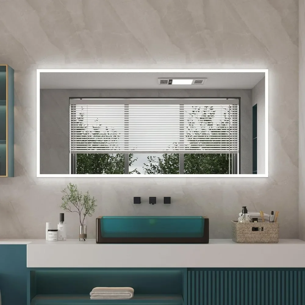 60W x 28L LED Bathroom Mirror with Lights, PMMA Diffuser, Anti Fog Led Vanity Mirror for Bathroom, Vertical/Horizontal Mounted