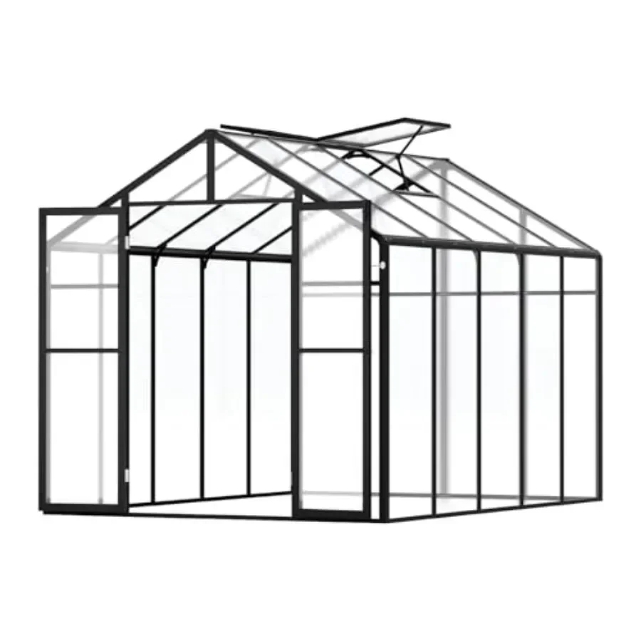 Polycarbonate Garden Greenhouse, 8 X 10 Feet, with 2 Ventilation Windows, Hinged Door, Pavilion Style, Large Aluminium Greenhou