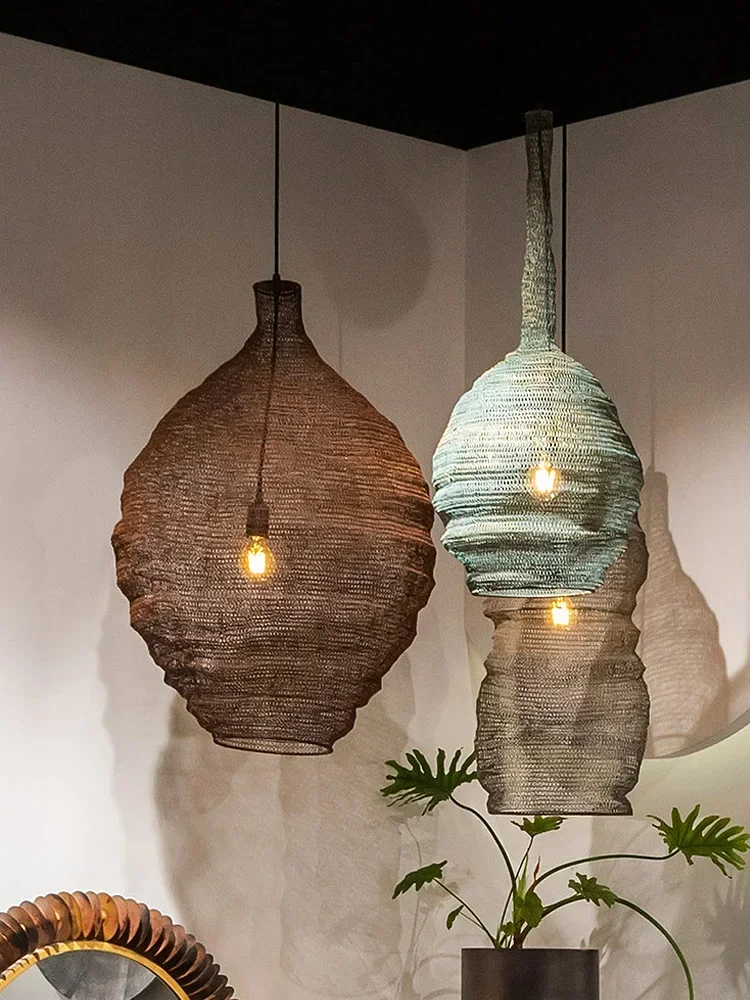 Wabi Sabi Chandelier Designer Creative Wire Mesh Restaurant Bar Homestay Hotel Artistic Hanging Lighting E27  Pendant Lights