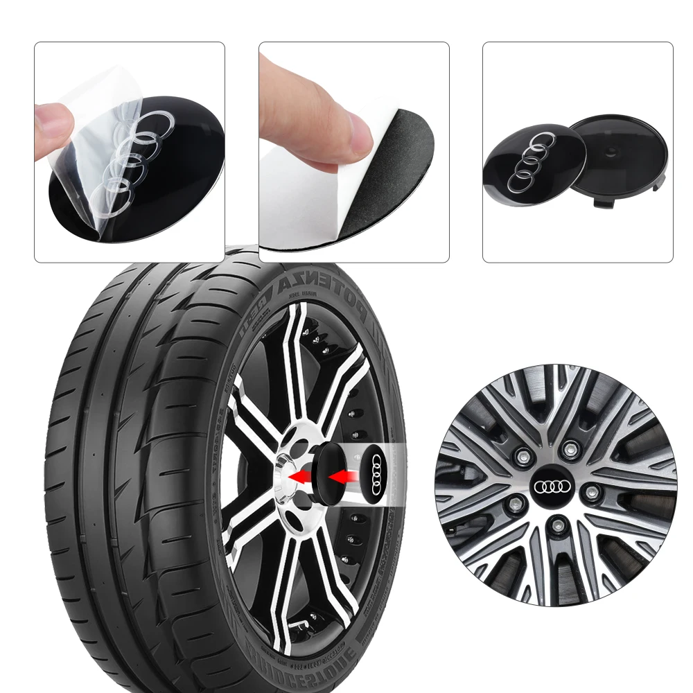 4pcs 56/65mm Car Wheel Center Hub Stickers 60/68mm Car Wheel Center Hub Caps Auto Decoration Accessories For AUDI S RS A3 A4 A1