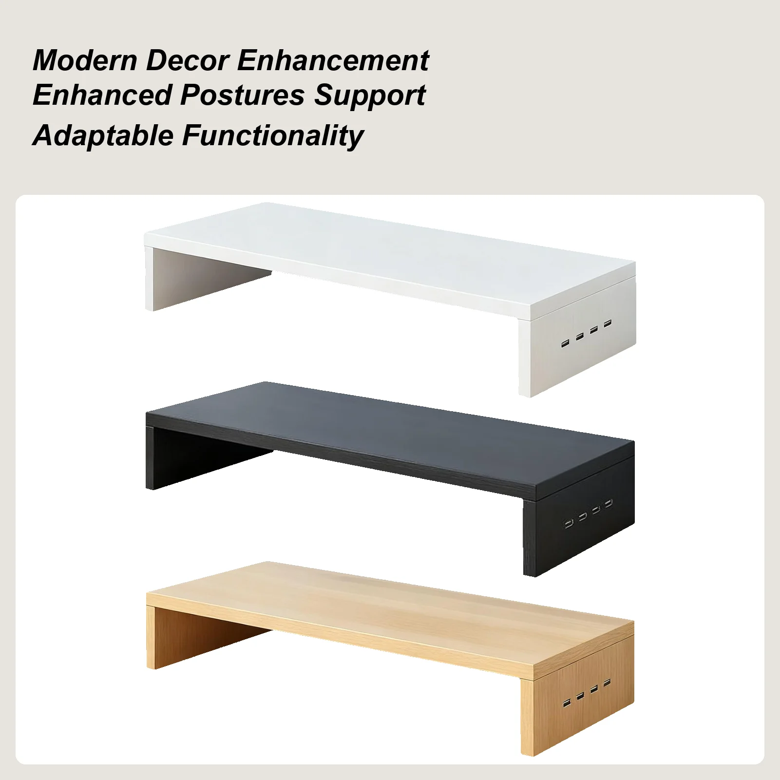 Monitor Height Stand 4 USB Ports Ventilation Shelf Booster Office Printer Stand Computer Monitor Riser Keyboard Storage Rack